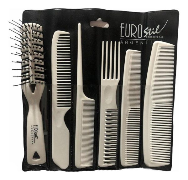 Set Profesional 5 Peines + Cepillo Peluqueria Eurostil 50952