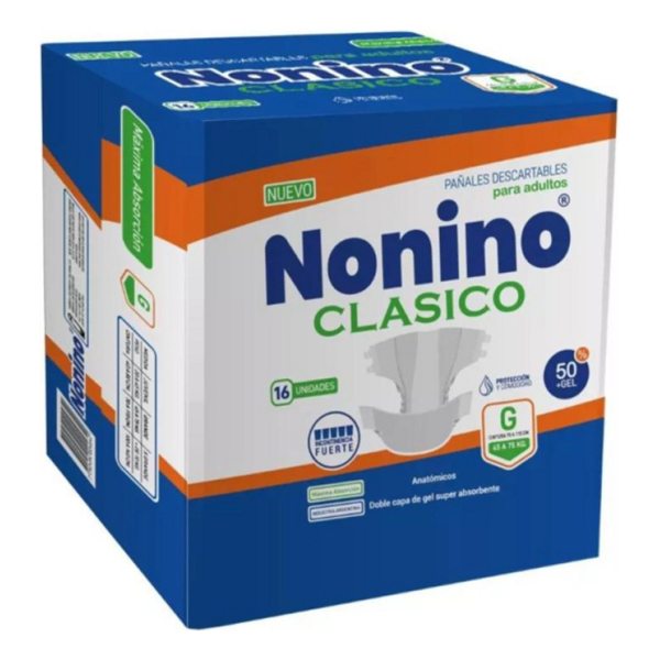 Pañal Nonino Clasico Anatomico Talle Grande X16u Con Gel