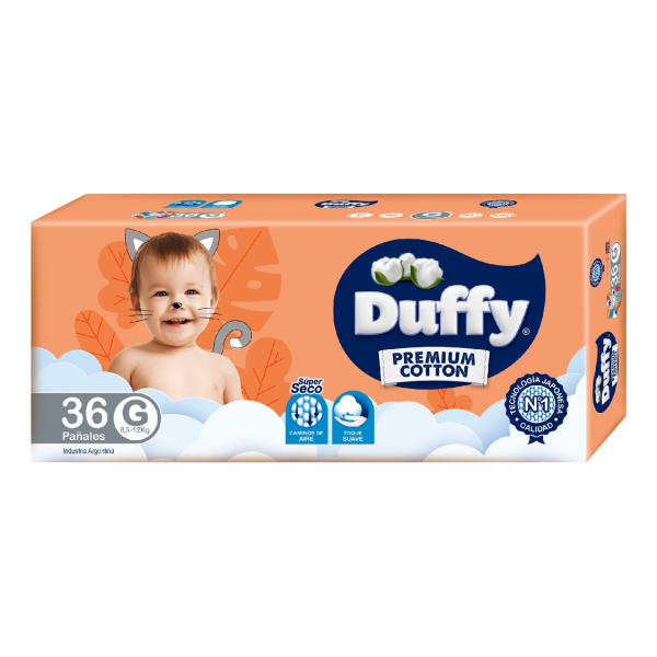 Pañales Bebés Duffy Cotton Premium Hiper Pack Talle G X 36u