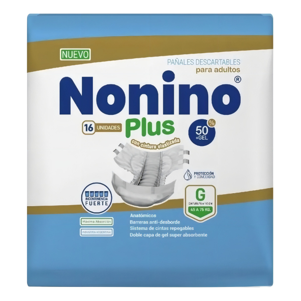 Nonino Pañal Plus Elastizado Talle Grande G X16 Unidades