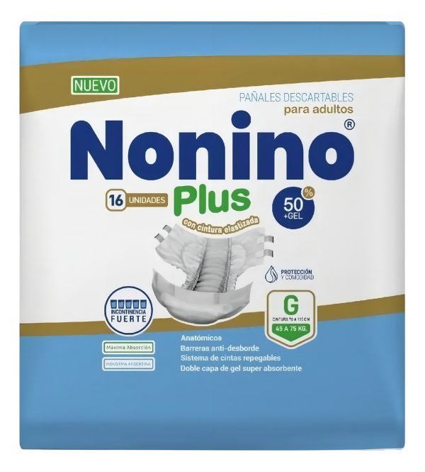 Nonino Pañal Plus Elastizado Talle Grande G X16 Unidades