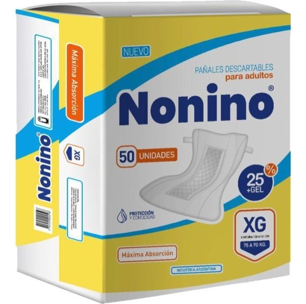 Nonino Pañal Recto Extra Grande Descartables X50 Uni Con Gel