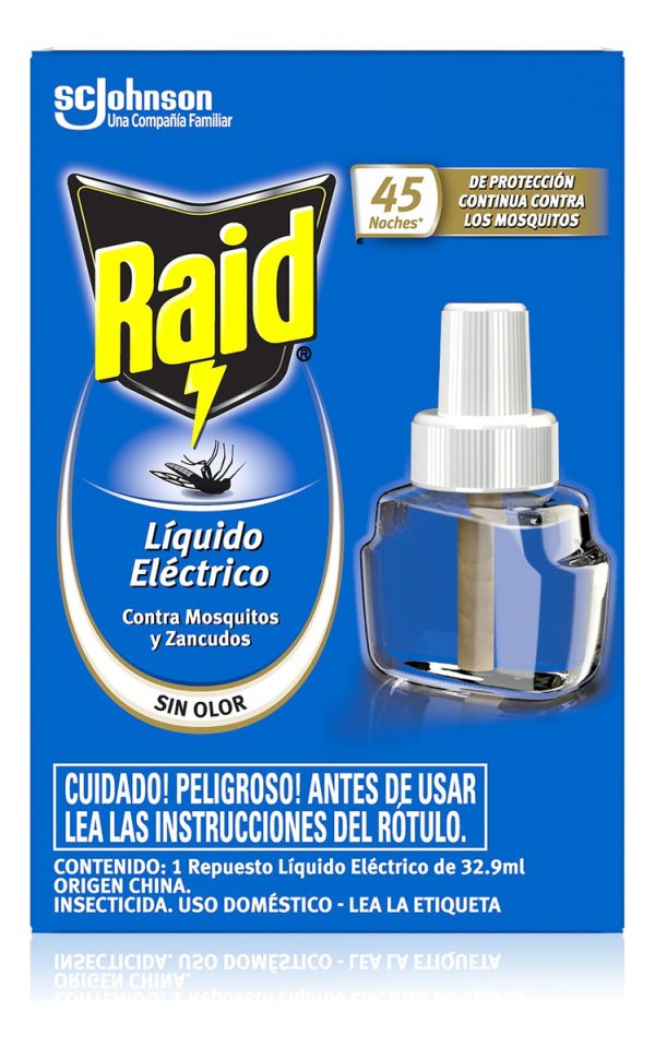 Raid Repuesto Líquido Eléctrico Sin Olor 45 Noches 32.9 Ml