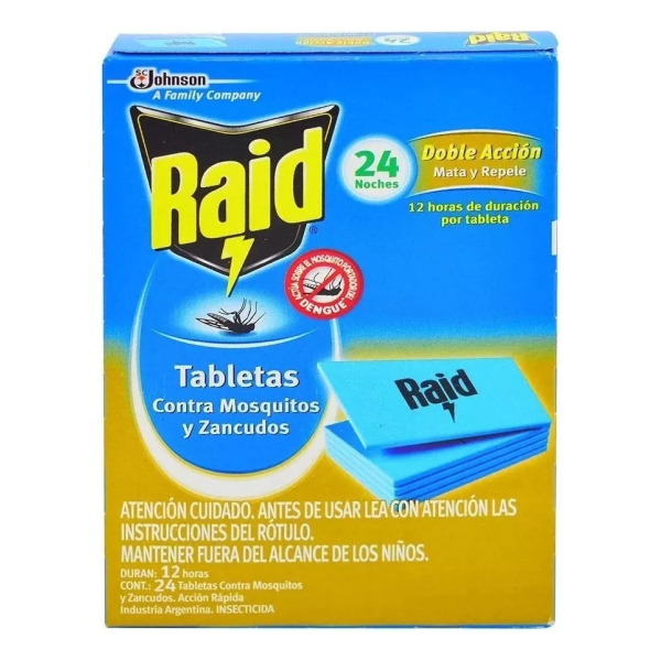 Raid Tabletas Repelente Anti Mosquitos 24 Noches X 24 Und
