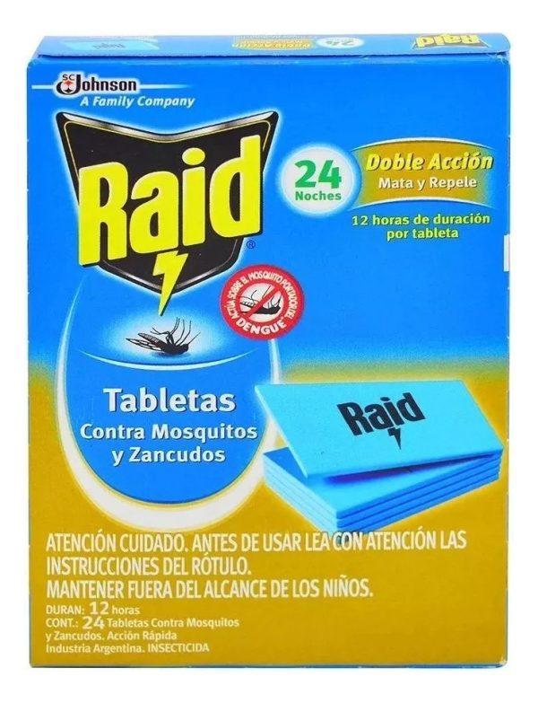 Raid Tabletas Repelente Anti Mosquitos 24 Noches X 24 Und