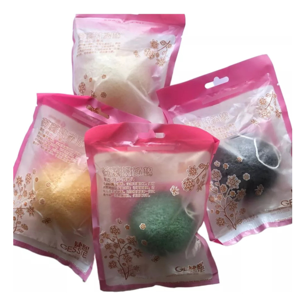 Esponja Exofiliante Konjac Gessie Verde Natural Negra Rosa