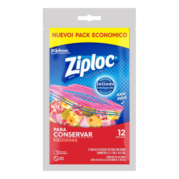 Ziploc Bolsa Conserva Mediana 12 Unidades Cierre Hermético