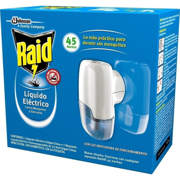 Raid 45 Noches Aparato + Repuesto Líquido Mata Mosquitos