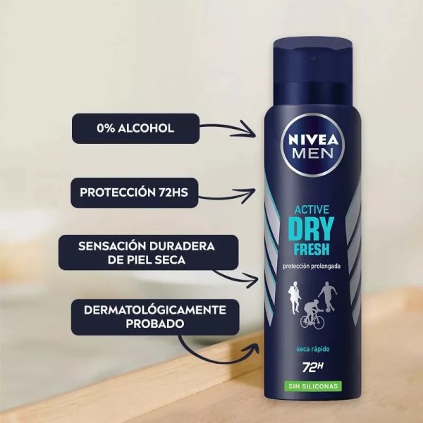 Nivea Spray Men Active Dry Fresh 72hs X 150ml/90gr - Image 3