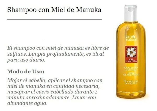 Shampoo Neutro Miel De Manuka Sin Sulfatos 375ml Tan Natural - Image 2