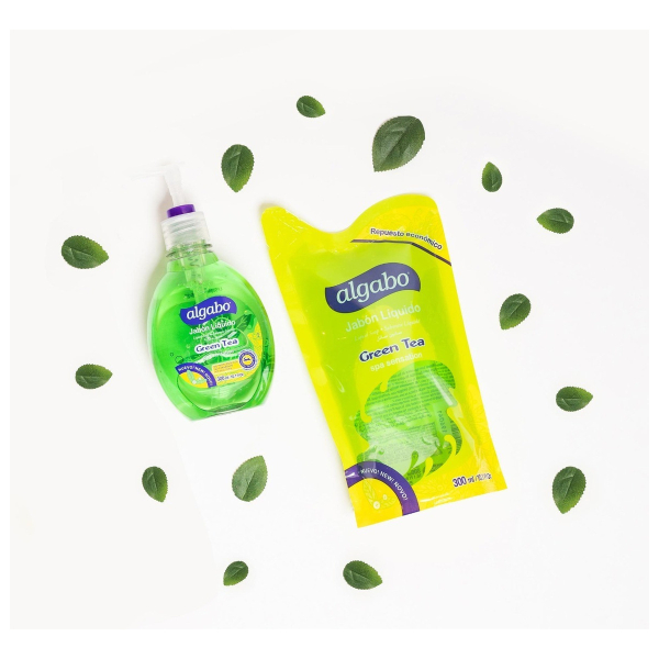 Jabón Líquido Green Tea 300ml Algabo Con Válvula - Image 2